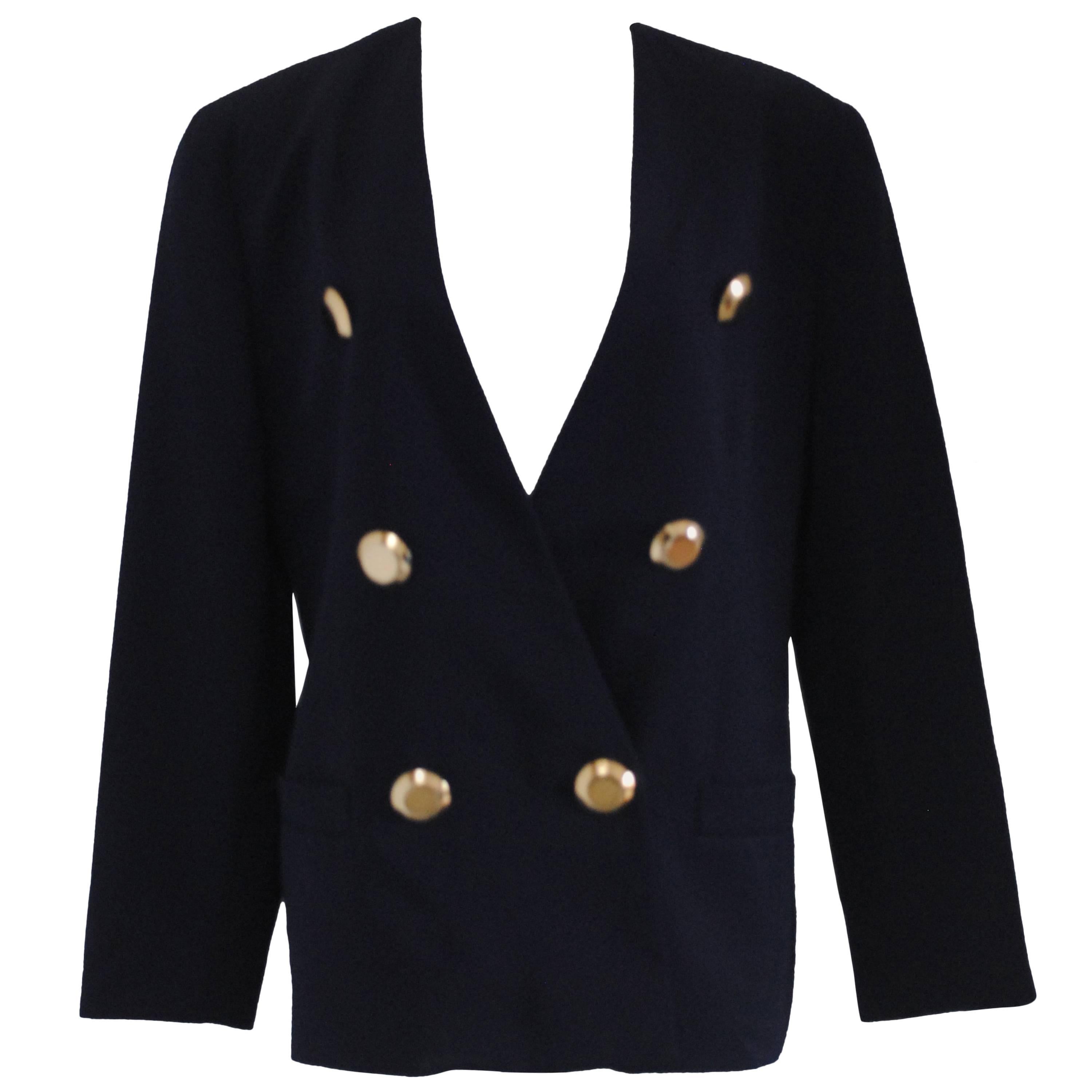 Louis Feraud vintage black gold button oversized braided blazer jacket For  Sale at 1stDibs