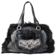 1990s Moschino Black Fur and Leather Hand Bag 