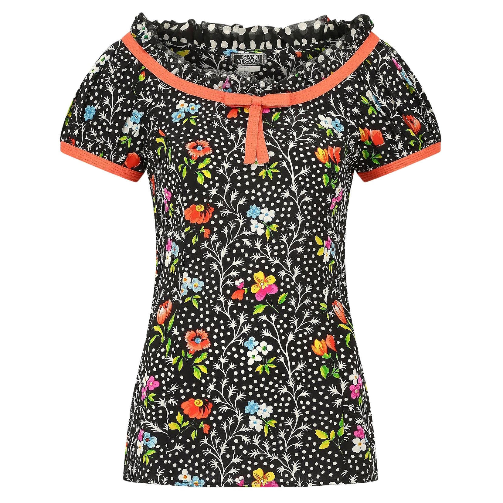 1993 Runway Documented Gianni Versace Couture Floral Blouse For Sale