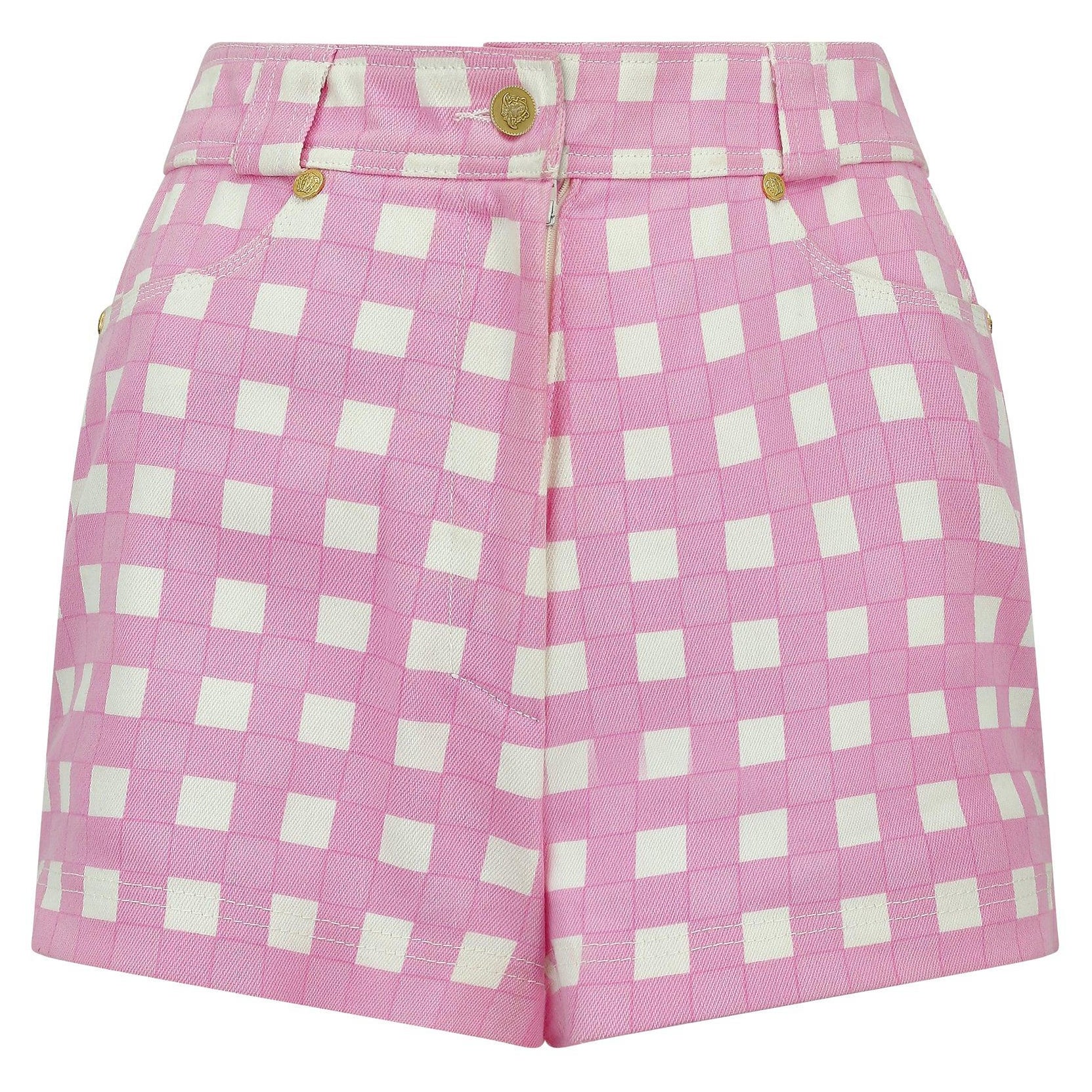1993 Runway Gianni Versace Pink and White Gingham Shorts