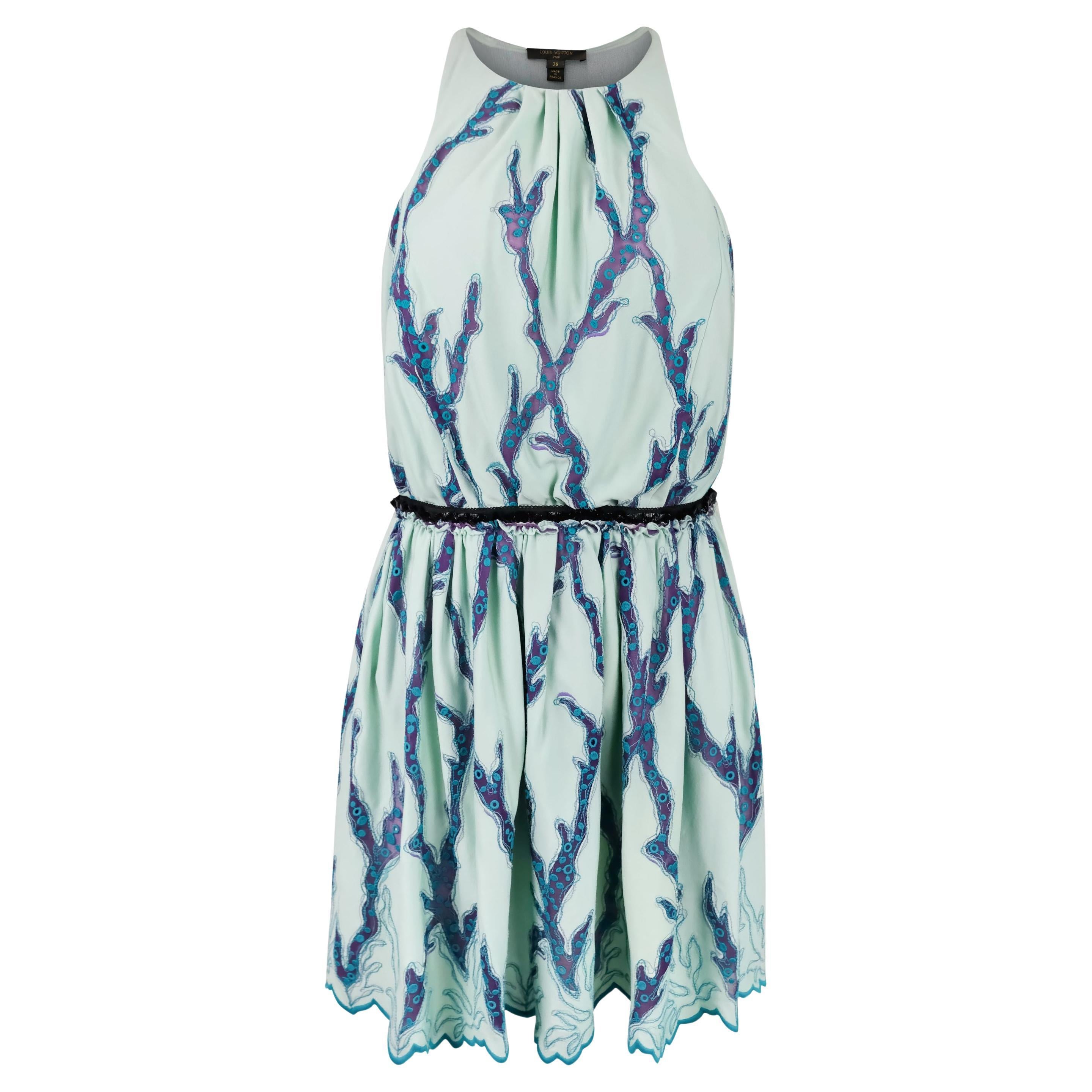 Louis Vuitton Resort 2015 Mini Vestido Bordado Coral Verde Espuma en venta