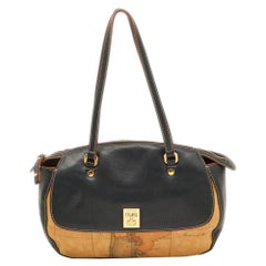 Alviero Martini 1A Classe Tan/Black Geo Print Coated Canvas and Leather Satchel