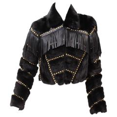 Versace fur cropped jacket with studs and leather fringe 2