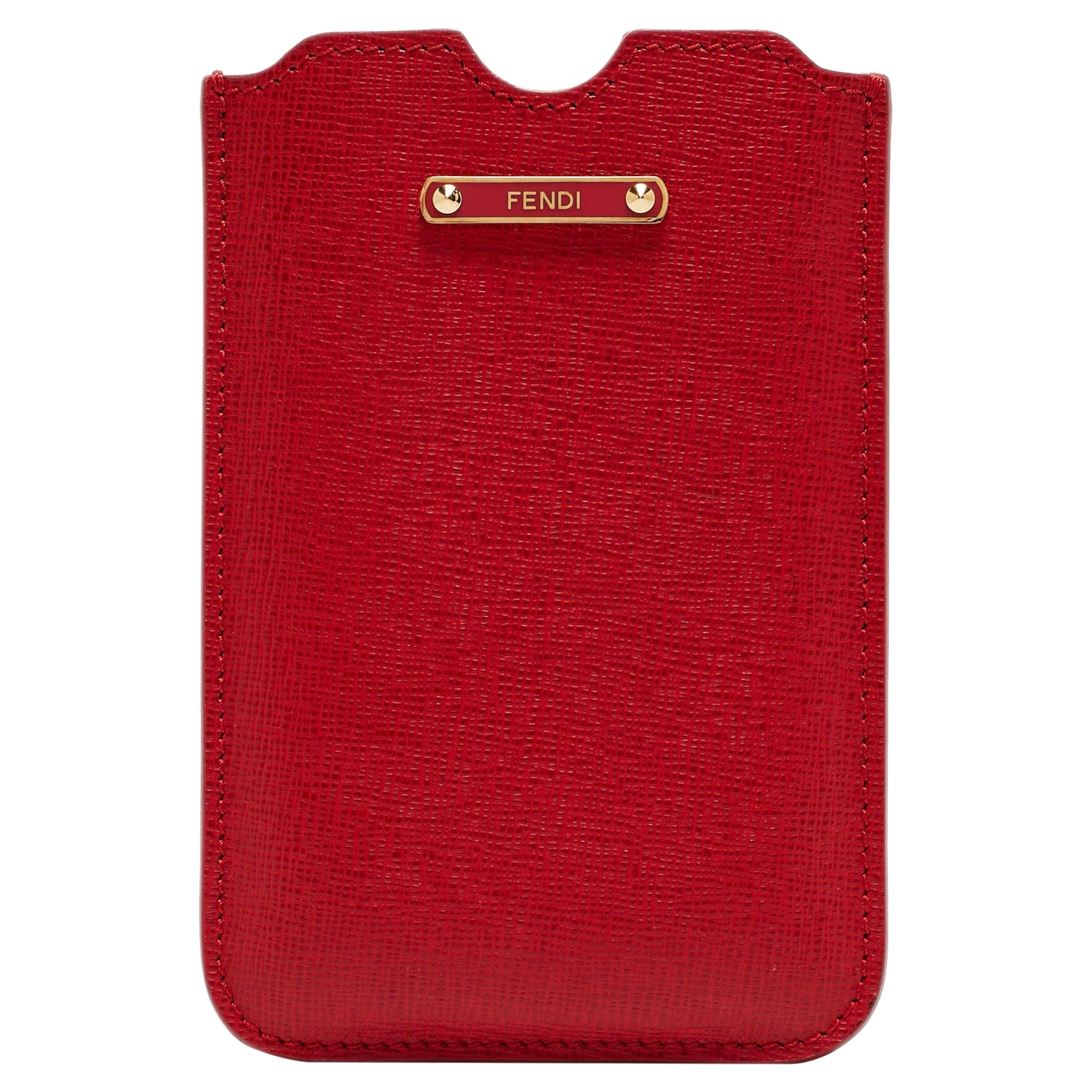 Fendi Red Leather Logo Phone Cover For Sale