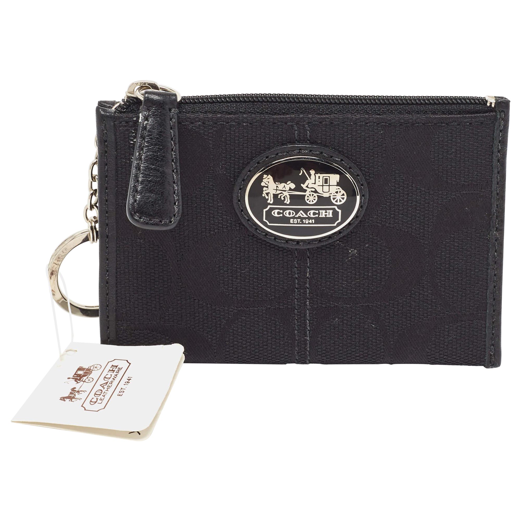 Coach Black Signature Canvas Zip Skinny ID Case For Sale