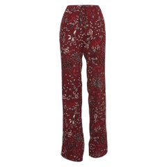 Max Mara Studio Burgundy Floral Print Crepe Drawstring Palazzo Pants M