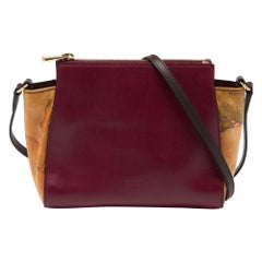 Alviero Martini 1A Classe Burgundy Geo Print Coated Canvas Leather Crossbody Bag