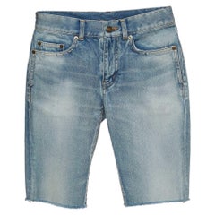 Saint Laurent Paris Blue Distressed Denim Bermuda Shorts S Waist 24''