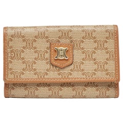 Astuccio portachiavi Celine beige/marrone in tela macadam e pelle