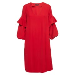 CH Carolina Herrera Rotes Kurzes Kleid aus Stretch-Krepp mit Ballonärmeln S