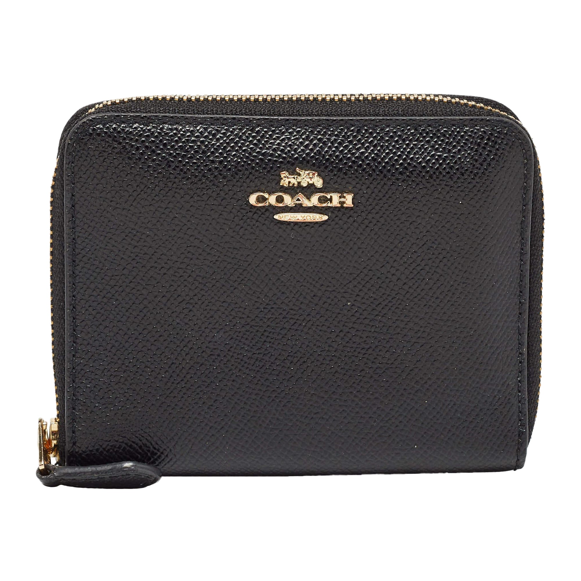 Coach Black Leather Zip Around Purse For Sale