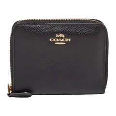 Coach - Porte-monnaie en cuir noir à fermeture éclair