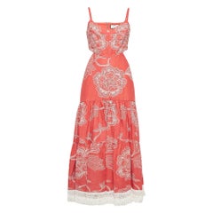 Alexis Coral Orange Embroidered Cotton Midi Dress S