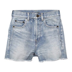 Saint Laurent Light Blue Ripped Denim Shorts S Waist 24"