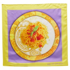 Etro Yellow/Purple Spaghetti Print Silk Pocket Square