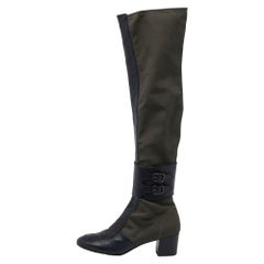 Laurence Dacade Blue/ Green Quilted Leather Over The Knee Length Boots Size 40