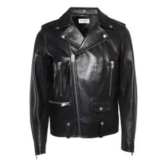 Saint Laurent Paris Chaqueta Riders de piel negra con cremallera XL