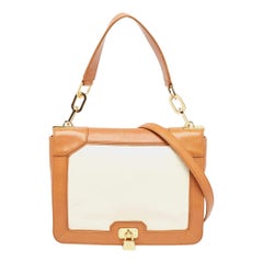 Tory Burch Tan/Off White Leder-Umhängetasche mit Schlossklappe