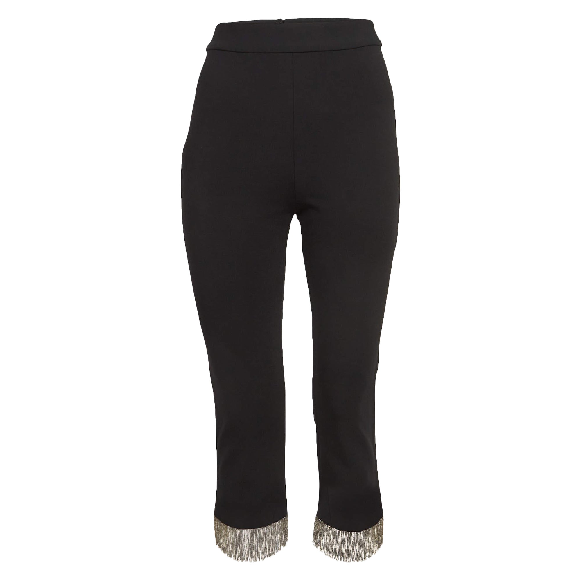Alexis Black Stretch Crepe Fringed Pants S For Sale