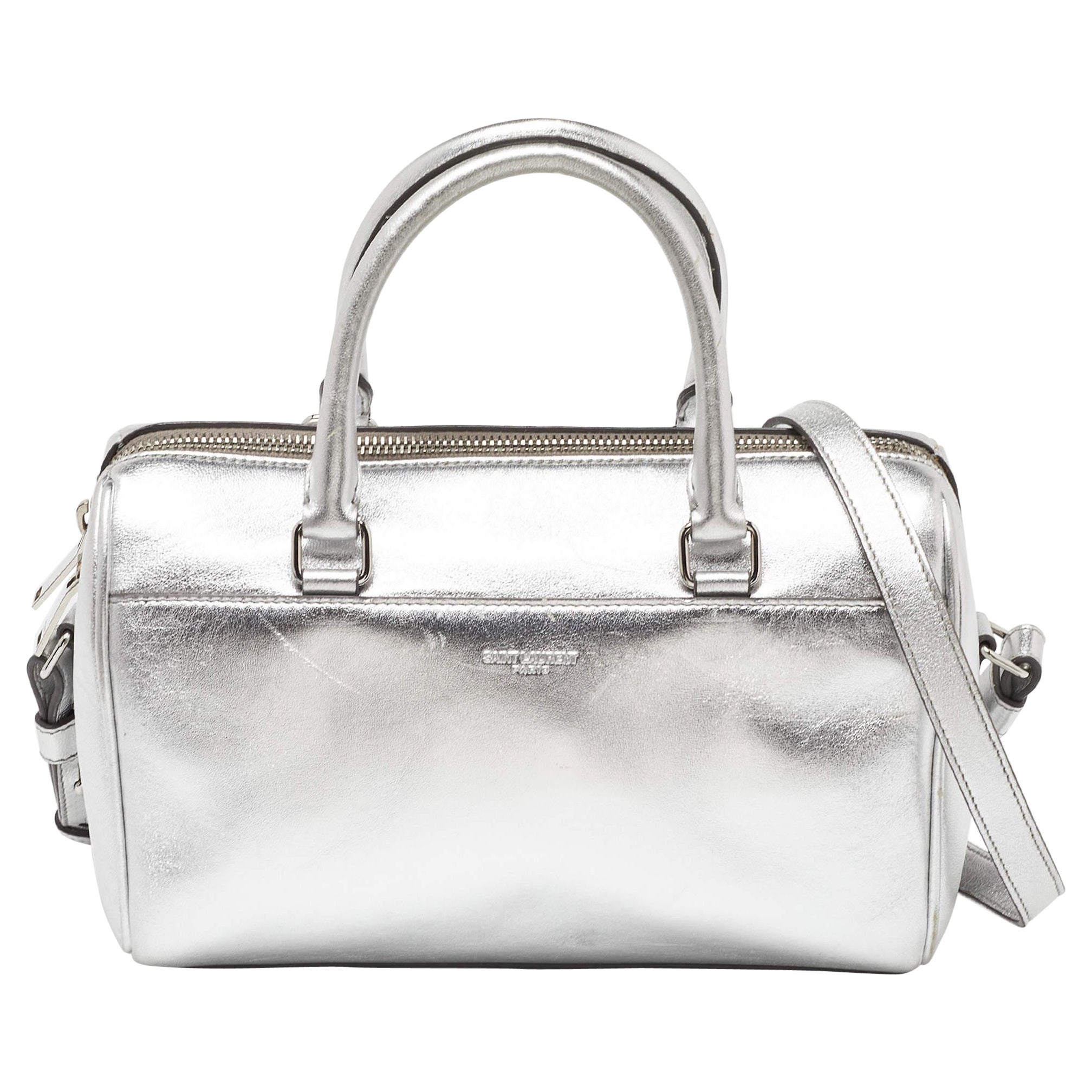 Saint Laurent Silver Leather Classic Baby Duffle Bag