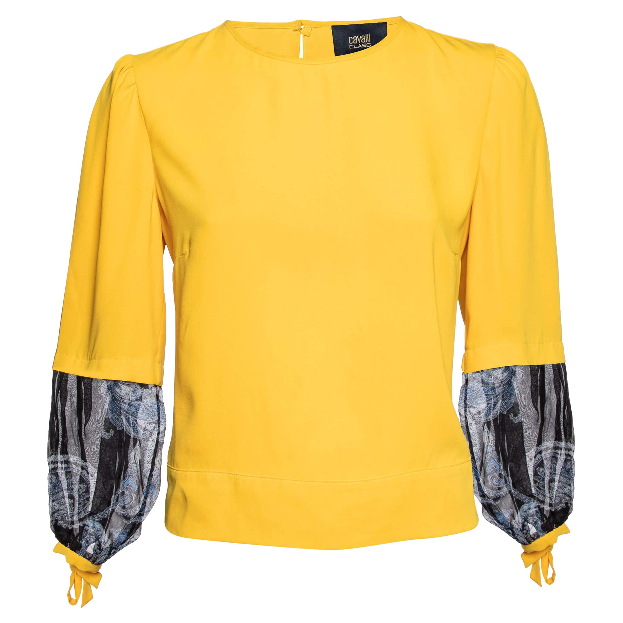 Class by Roberto Cavalli Yellow Crepe & Silk Paneled Blouse M For Sale