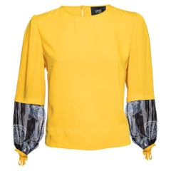 Chemisier à empiècements en crêpe et soie jaune Class by Roberto Cavalli, M