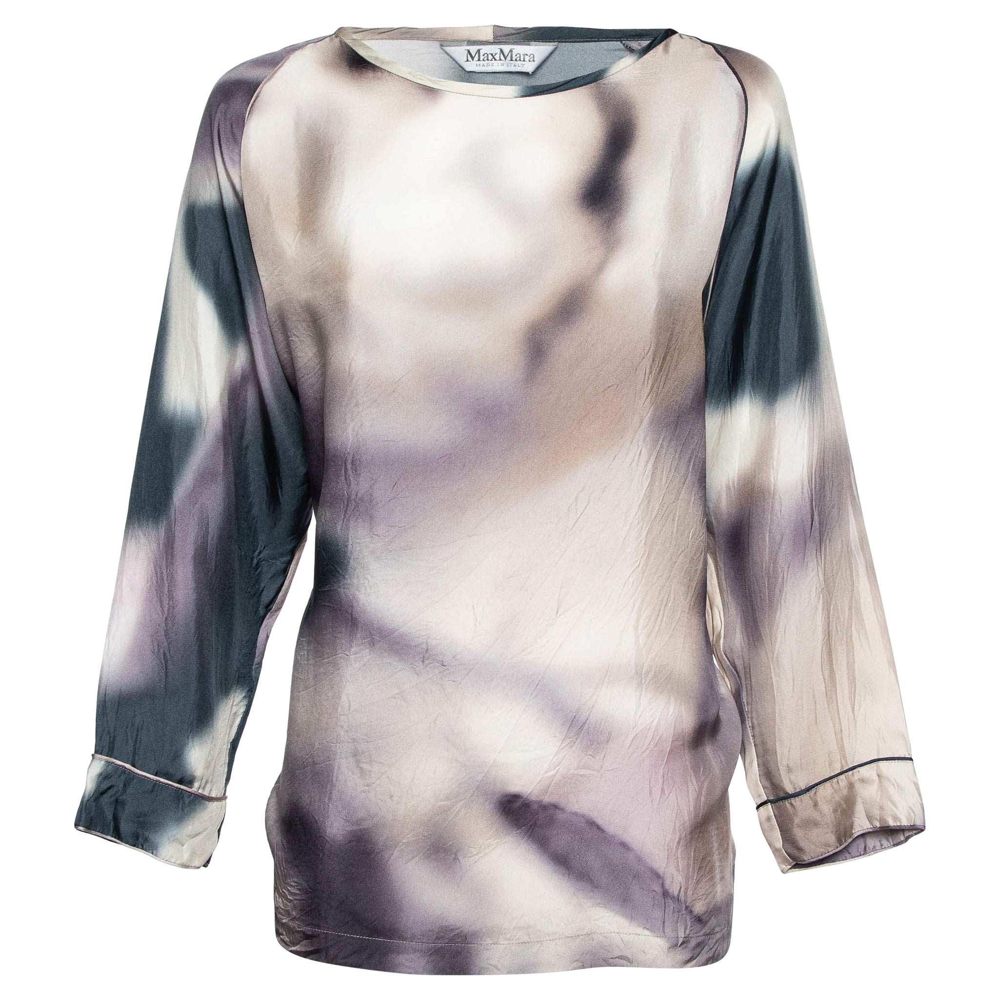 Max Mara Purple Watercolor Print Silk Blouse M For Sale
