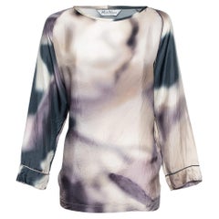 Max Mara Purple Watercolor Print Silk Blouse M