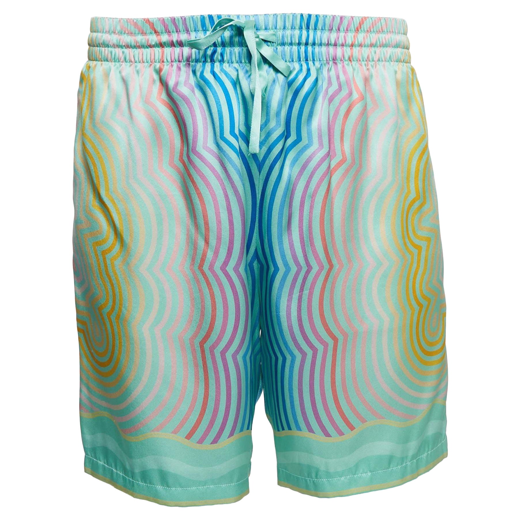 Casablanca Pantalones cortos de seda satinada estampada azul Masao San L