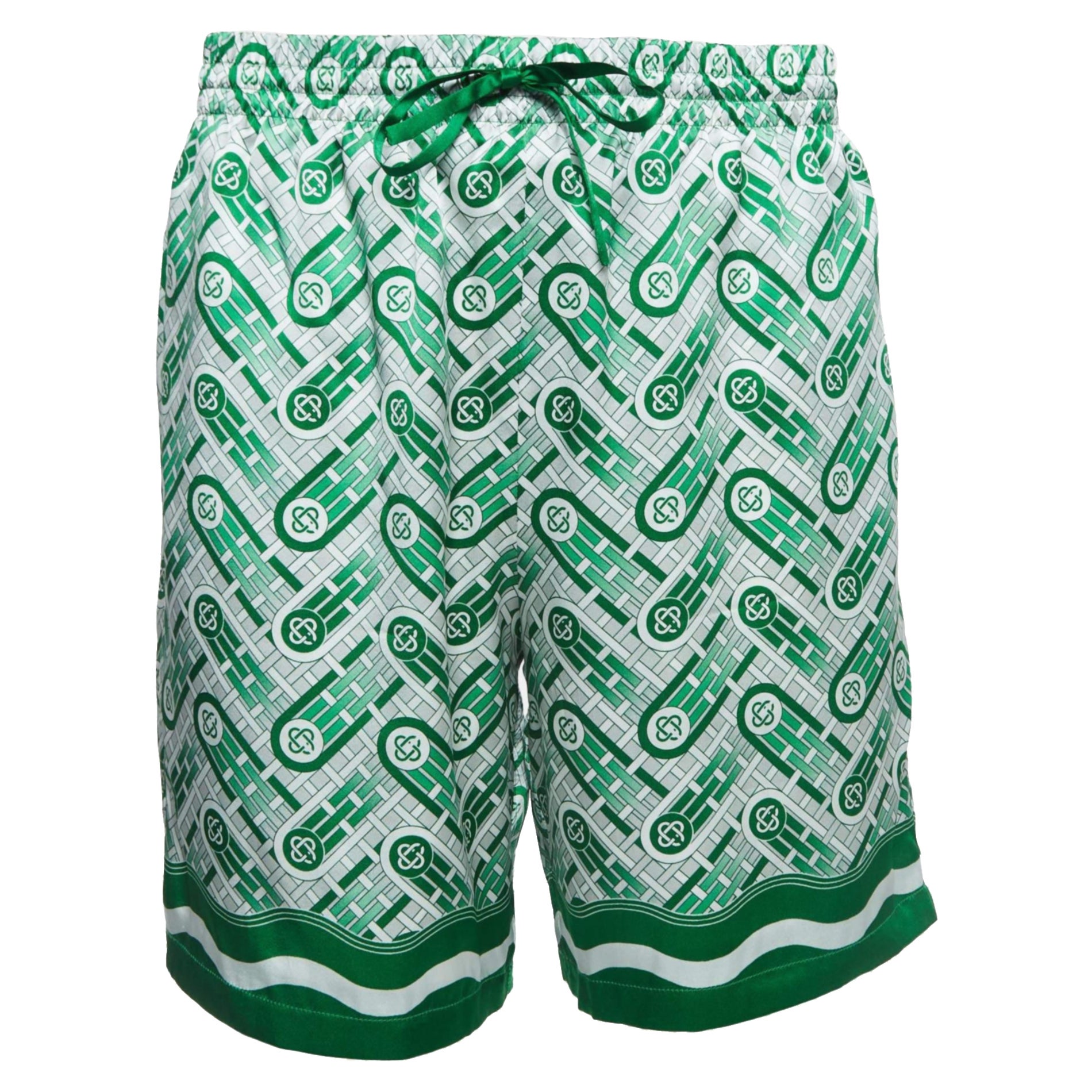 Casablanca Tennis Club Grüne Seiden Shorts mit Monogrammdruck L