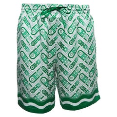 Casablanca Tennis Club Grüne Seiden Shorts mit Monogrammdruck L