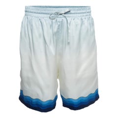 Casablanca Blue Printed Satin Silk Tennis Club Shorts L