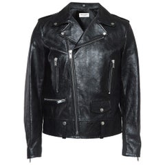 Saint Laurent Paris Chaqueta motera de piel negra con cremallera XL