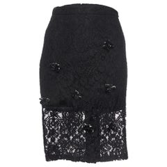 Alexis Black Brooch Embellished Lace Pencil Skirt M
