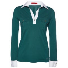 CH Carolina Herrera Grünes langärmeliges T-Shirt aus Baumwolle mit Kissenmuster XS