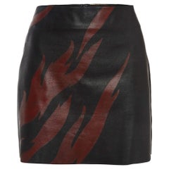 Saint Laurent Paris Schwarzer Minirock aus Leder mit Flammendruck M