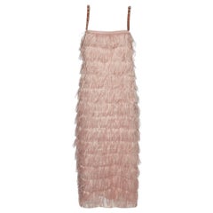 Max Mara Pink Synthetic Feather Tiered Midi Dress M