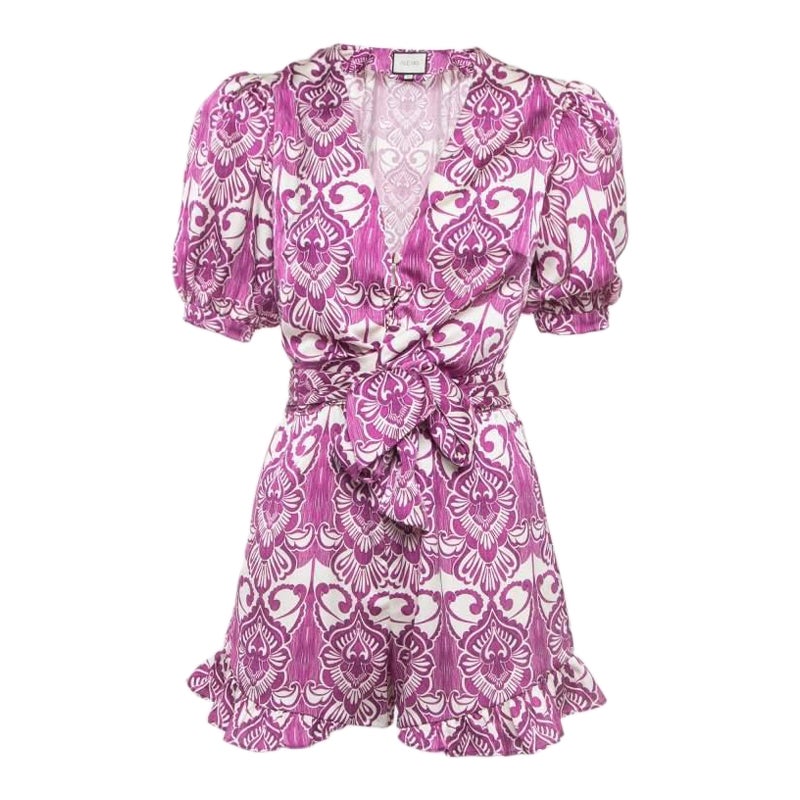Alexis Purple Printed Satin Knotted Romper Jumpsuit XS