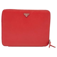Prada Red Saffiano Lux Leather Zip Around iPad Case