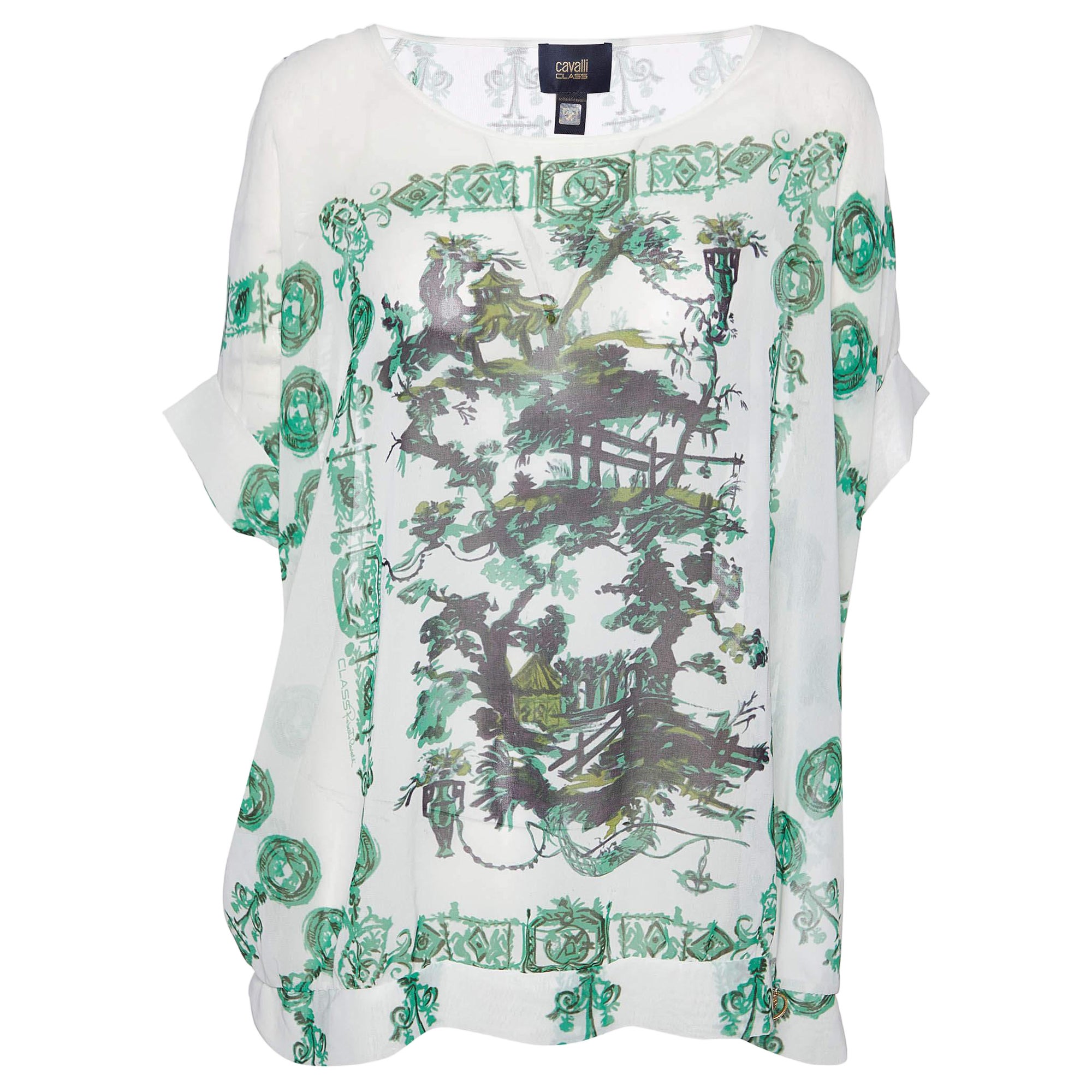 Class by Roberto Cavalli Blusa ajustada holgada de crepé estampado blanco L