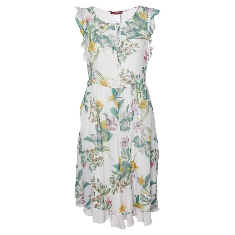 Max Mara Studio Multicolor Floral Printed Silk Short Dress L For Sale