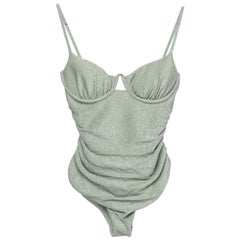Jonathan Simkhai Sage Green Lurex Knit Ruched Swimsuit S