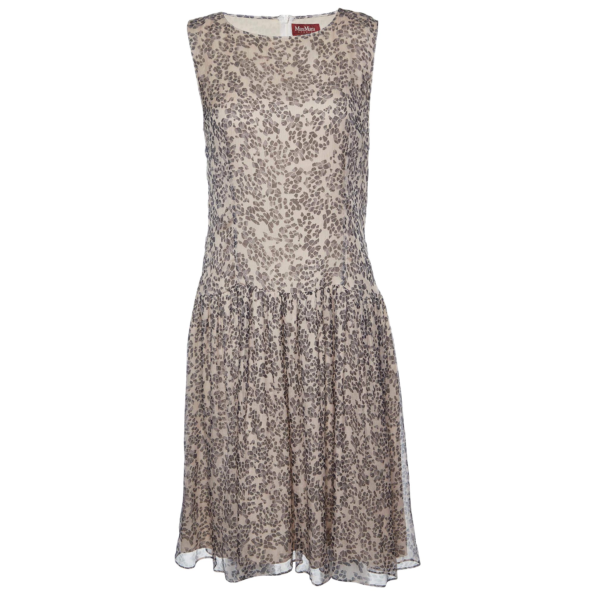 Max Mara Studio Pale Pink Printed Silk Sleeveless Dress M For Sale