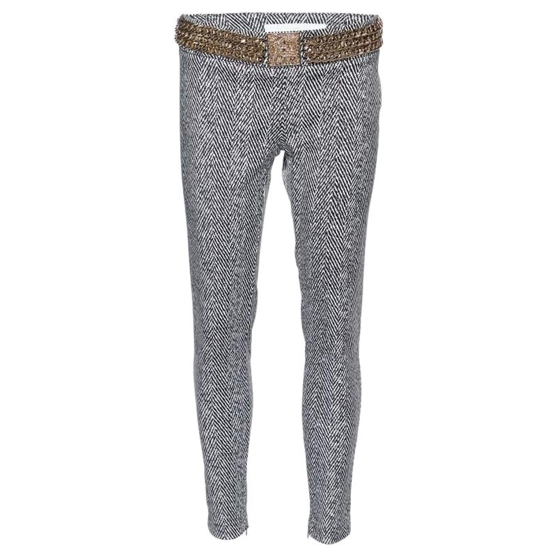 Elisabetta Franchi Gold Monochrome Chevron Nylon Blend Jeggings M For Sale