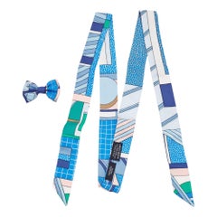 Hermes Blue Silk A Garden of Shapes Mini Ribbon Bow
