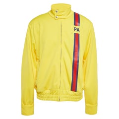 Palm Angels Yellow Printed Jersey Zipped Front Jacket L