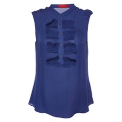 CH Carolina Herrera Marineblaue ärmellose Seidenbluse M