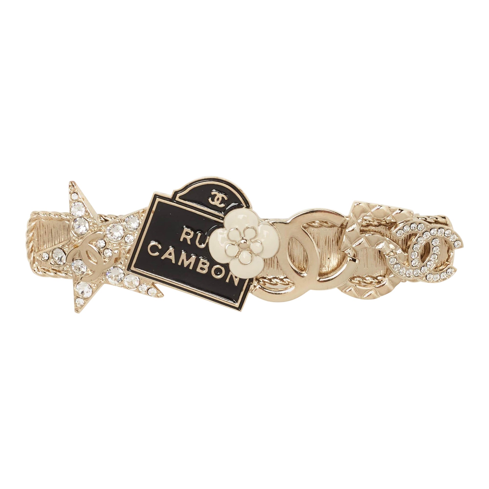 Chanel CC Rue Cambon Cristales Esmalte Tono Dorado Horquilla