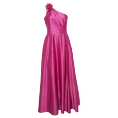 Notte By Marchesa Pink Duchess Satin Floral Applique One Shoulder Gown M