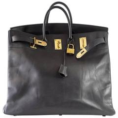 HERMES BIRKIN 50 Sac Hac Black Vache Noir Cuir Laiton Hardware